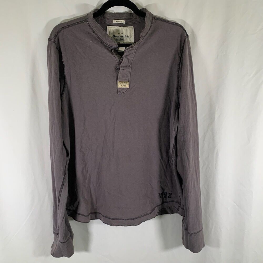 Vintage Abercromie Fitch Muscle Shirt Men's XXL Grey Long Sleeve 1/4 Button